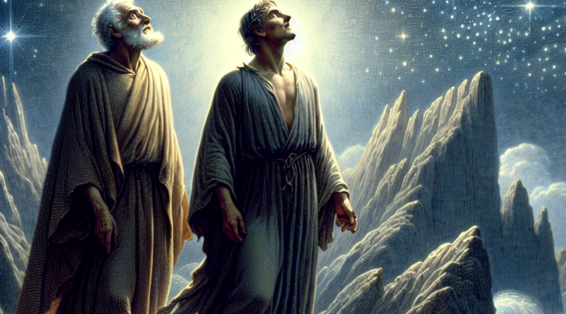 Dante e Virgilio giungono sulla vetta del Purgatorio e vedono le stelle e la Luce del Paradiso